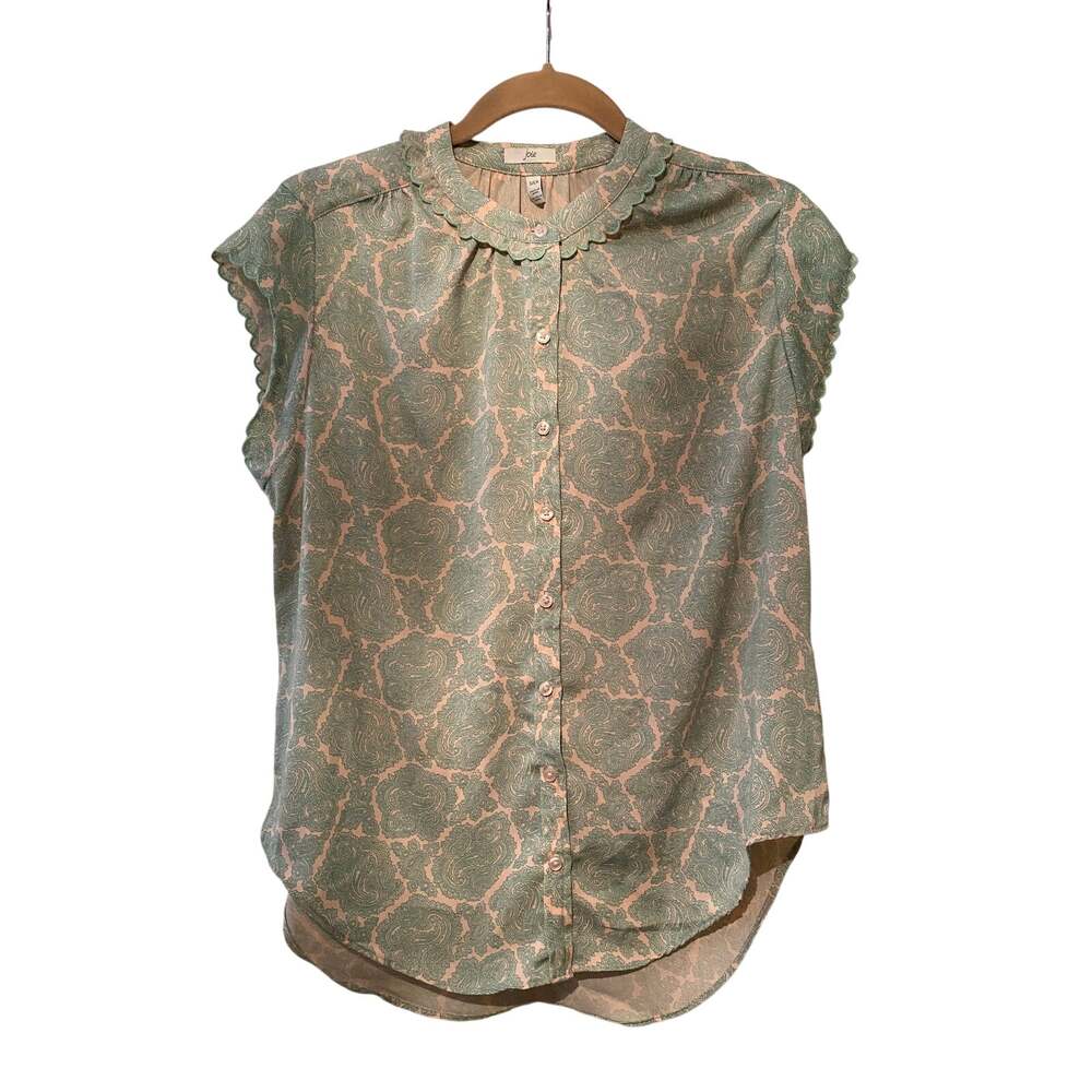 Joie Blouse |Beautiful pattern green/pink | Small Preppy Fall